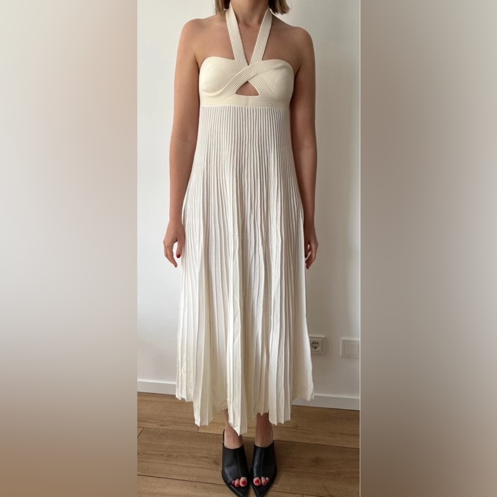 KHAITE Strapless Cream Pleated Dress
